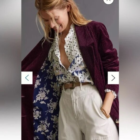 Anthropologie Corduroy Duster Jacket 10p petite size wine color - Picture 3 of 11